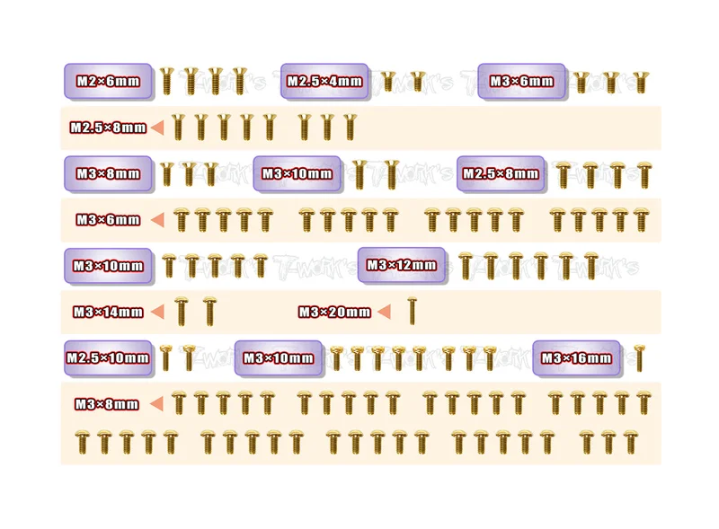 GSS-NT1'23-T  Gold Plated Steel Upper Deck Screw set 114pcs.( For Xray NT1 2023 )