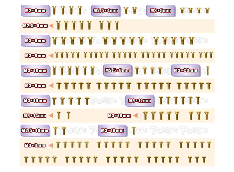 GSS-NT1'23Gold Plated Steel Screw Set 159pcs. ( For Xray NT1 2023 )