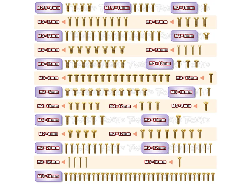 GSS-NT482.0 Gold Plated Steel Screw Set 173pcs. ( For TEKNO NT48 2.0 )