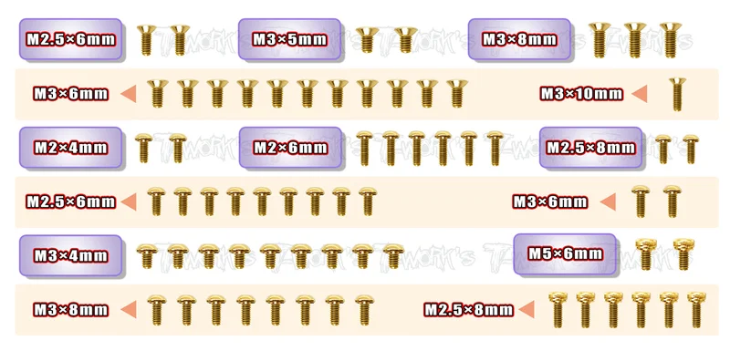 GSS-P12EVO2Gold Plated Steel Screw Set  65pcs. ( For ROCHE P12 EVO 2 )