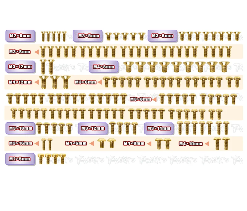 GSS-R8.4ES Gold Plated Steel Screw Set 153pcs.( For ARC R8.4 ES )
