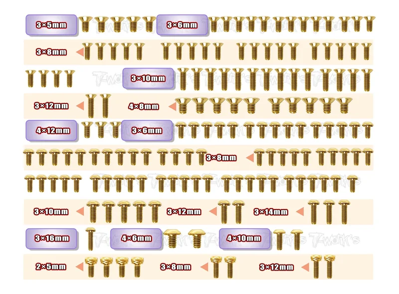 GSS-R83E Gold Plated Steel Screw Set 159pcs. ( For ARC R83E )
