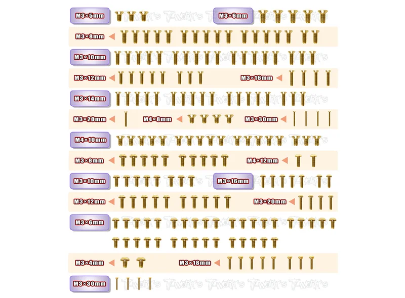 GSS-RAPTOR Gold Plated Steel Screw Set 190pcs. ( For RAPTOR )