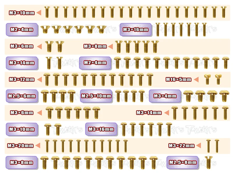 GSS-RC10B6.3 Gold Plated Steel Screw Set 125pcs. ( For Team Associated RC10 B6.3 )