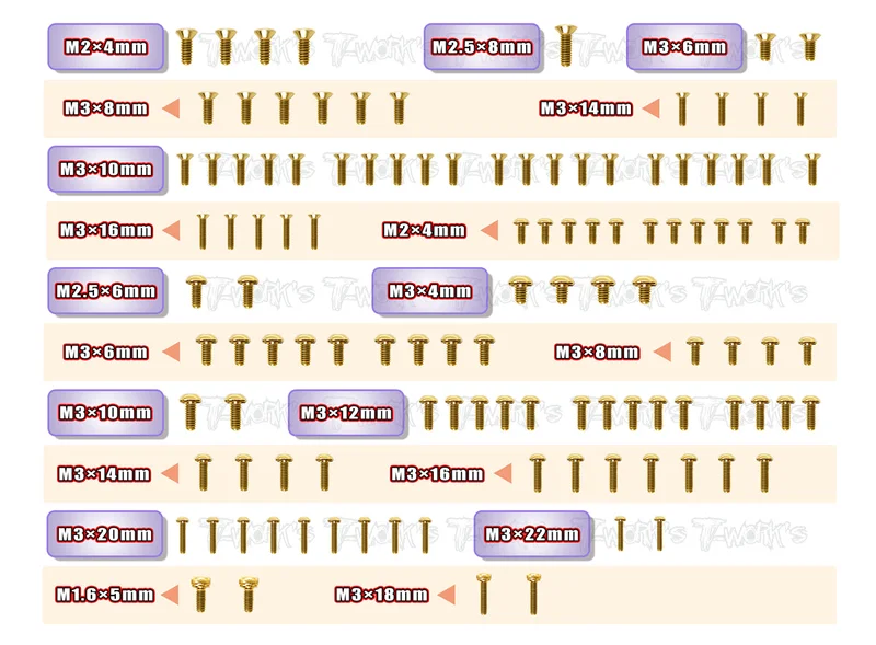 GSS-RC10B6.4D Gold Plated Steel Screw Set 116pcs. ( For Team Associated RC10 B6.4D )