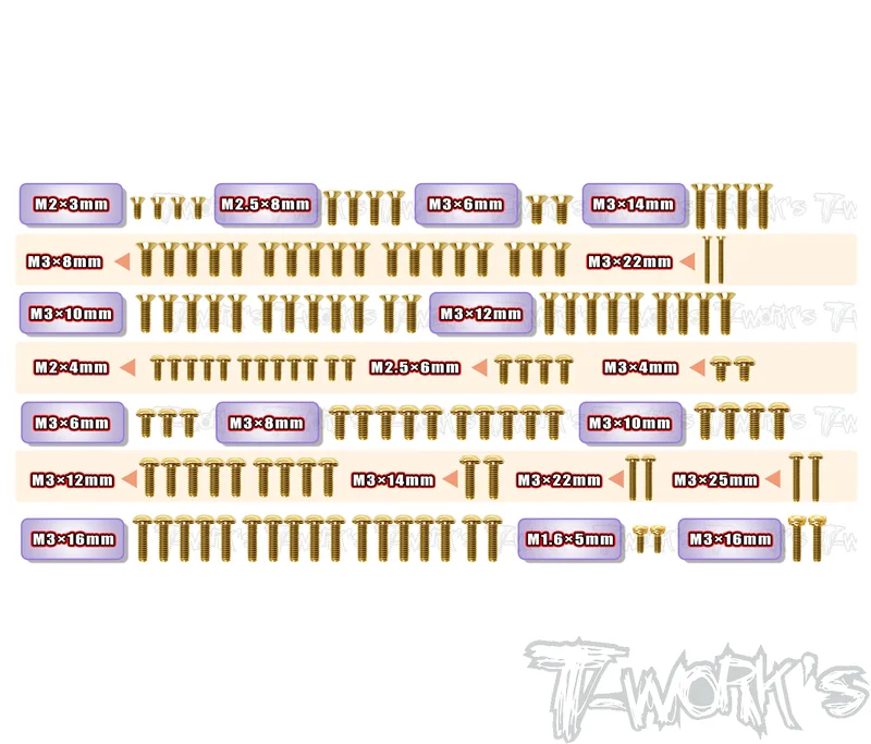 GSS-RC10B7.1CGold Plated Steel Screw Set 126pcs. ( For Team Associated RC10 B7.1C )