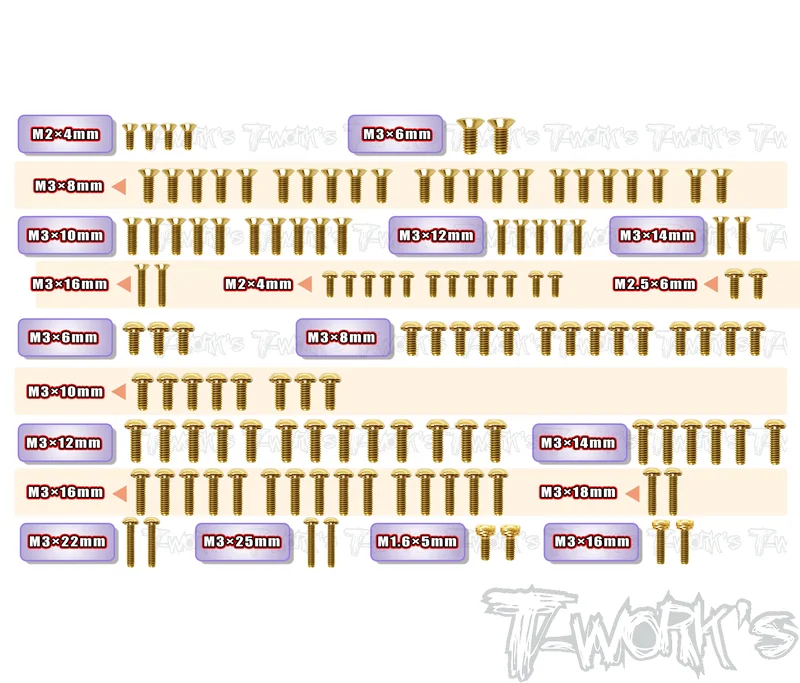 GSS-RC10SC7Gold Plated Steel Screw Set 130pcs. ( For Team Associated RC10 SC7 )
