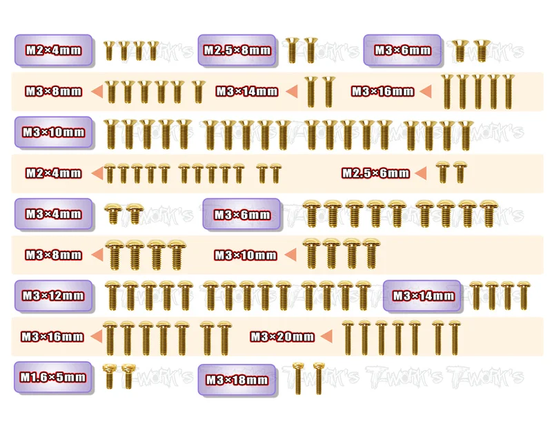 GSS-RC10T6.4 Gold Plated Steel Screw Set 109pcs. ( For Team Associated RC10 T6.4 )