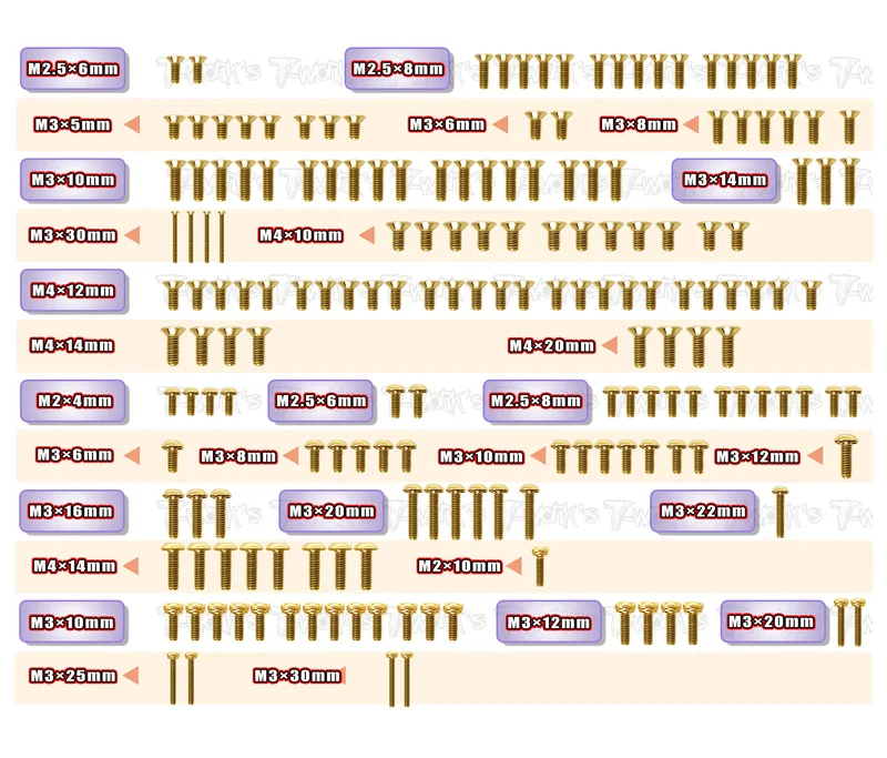 GSS-RC8B4.1 Gold Plated Steel Screw Set 178pcs. ( For Team Associated RC8 B4.1 )