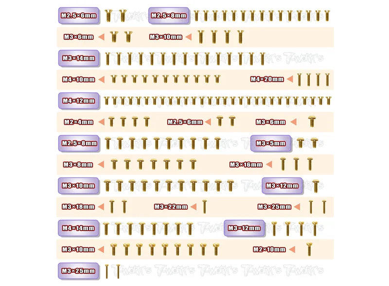GSS-RC8B4Gold Plated Steel Screw Set 152pcs. ( For Team Associated RC8 B4 )