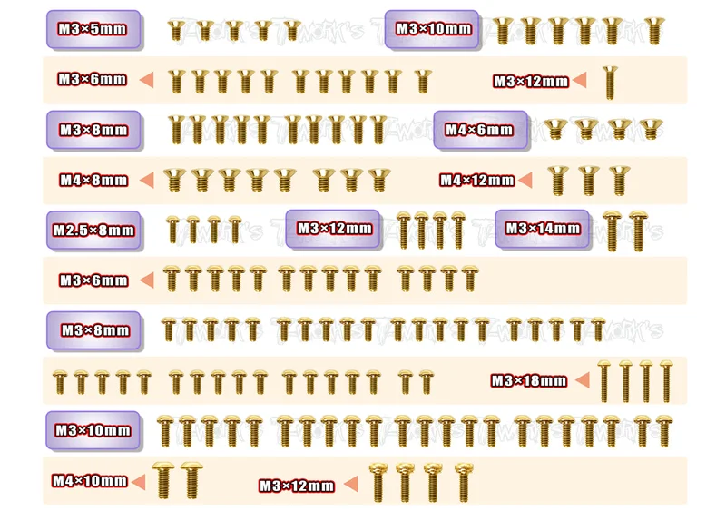 GSS-RX8'23 Gold Plated Steel Screw Set 141pcs. ( For Xray RX8 2023 )
