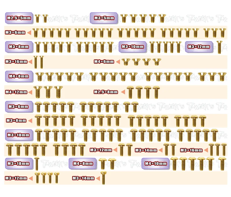 GSS-RX8'26Gold Plated Steel Screw Set 158pcs. ( For Xray RX8'26 )