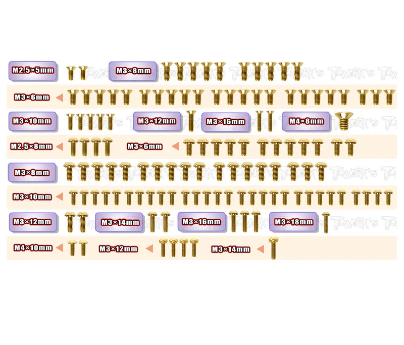 GSS-RX826-T Gold Plated Steel Upper Deck Screw set 122pcs.( For Xray RX8 2026 )