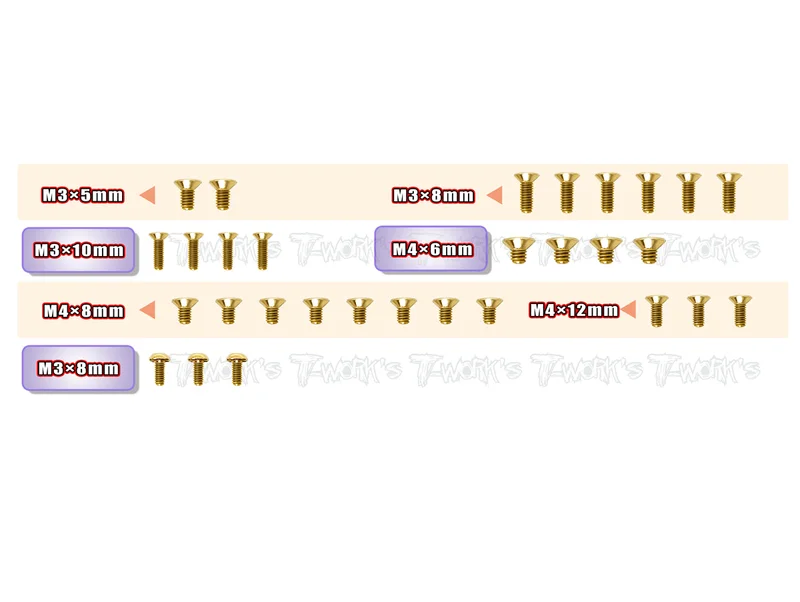 GSS-RX8E'23-B Gold Plated Steel Screw Set( Bottom ) 30pcs. ( For Xray RX8E 2023 )