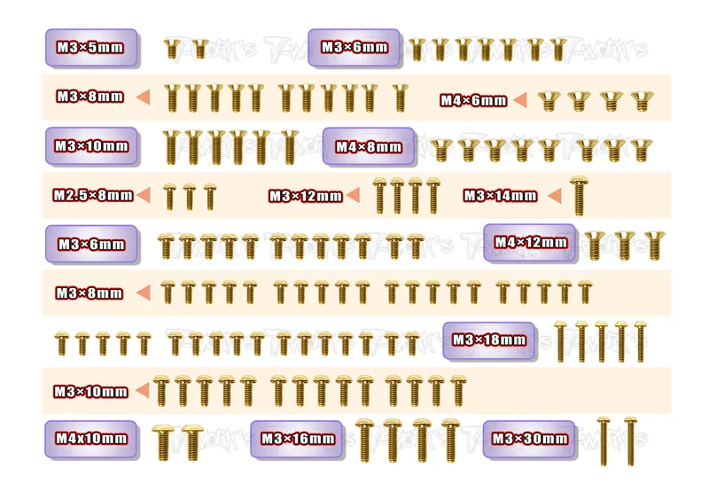 GSS-RX8E'23 Gold Plated Steel Screw Set 125pcs. ( For Xray RX8E 2023 )