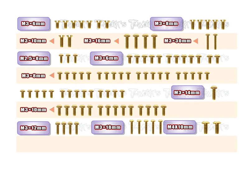 GSS-RX8E'23-T Gold Plated Steel Upper Deck Screw set 95pcs.( For Xray RX8E 2023 ) )