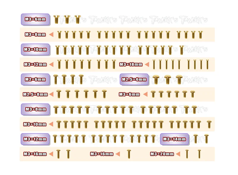 GSS-S14-4C Gold Plated Steel Screw Set 133pcs. ( For Sworkz S14-4C )