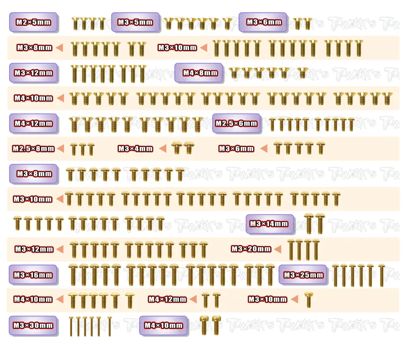 GSS-S35-GT2.2e FTE Gold Plated Steel Screw Set 211pcs.( For SWORKZ S35-GT2.2e FTE )