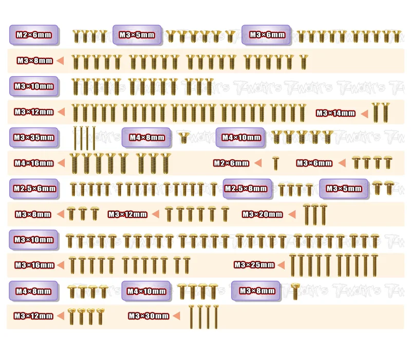 GSS-S35-GT2 Gold Plated Steel Screw Set 204pcs.( For SWORKZ S35-GT2 )