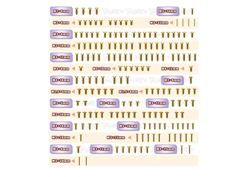 GSS-S35-T2 Gold Plated Steel Screw Set 174pcs. ( For Sworkz S35-T2 )
