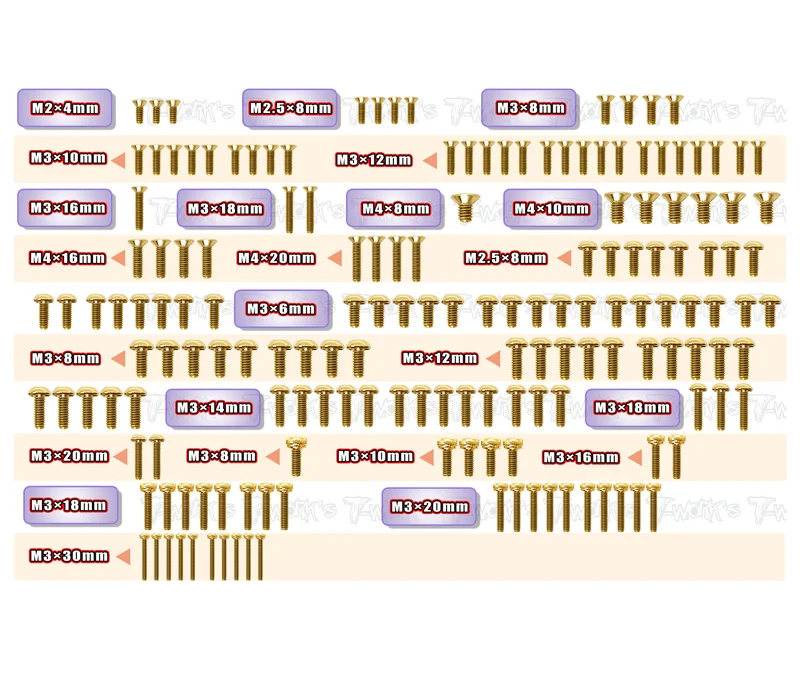 GSS-SBX2 Gold Plated Steel Screw Set 165pcs.( For WIRC SBX2 )