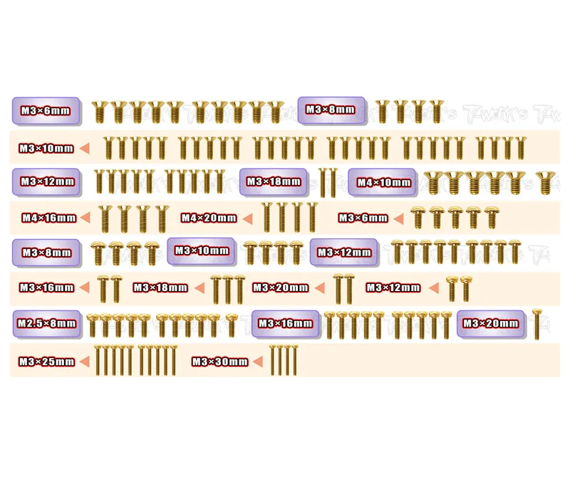 GSS-SBX4E Gold Plated Steel Screw Set 136pcs. ( For WIRC SBX4E )