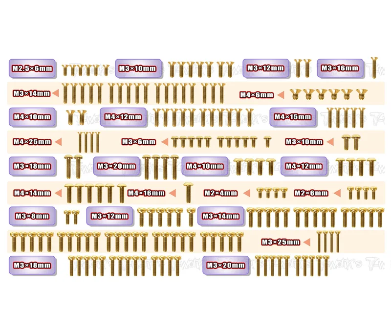 GSS-SCT4102.0    Gold Plated Steel Screw Set 180pcs.( For Tekno SCT4102.0 )