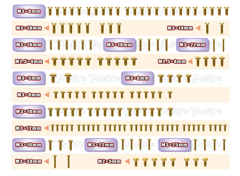 GSS-SCX'23Gold Plated Steel Screw Set 153pcs. ( For Xray SCX 2023 EDITION )