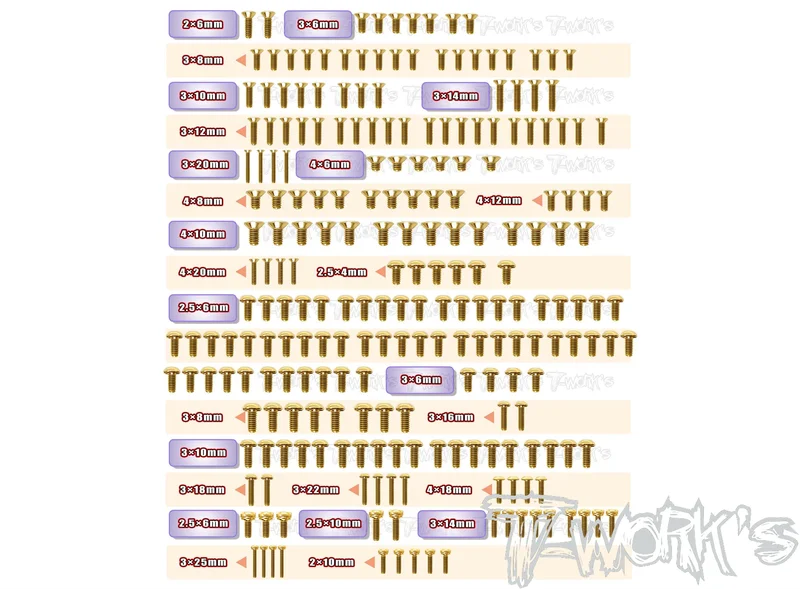 GSS-SRX8GT'23  Gold Plated Steel Screw Set 239pcs. ( For Serpent SRX8 GT 2023 )