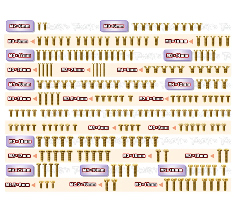 GSS-SRX8GTRGold Plated Steel Screw Set 223pcs. ( For Serpent SRX8GT R )