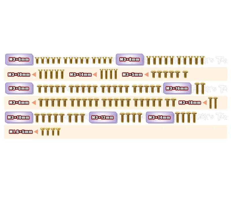GSS-TA08R  Gold Plated Steel Screw Set 105pcs. ( For Tamiya TA08R )