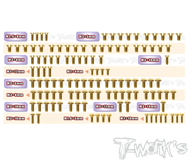 GSS-TC8-G    Gold Plated Steel Screw Set 117pcs. ( For Team Associated TC8 Graphite-Spec Car )