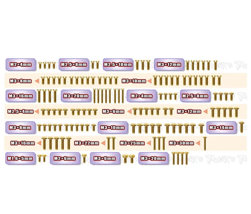 GSS-TLR22X   Gold Plated Steel Screw Set 126pcs. ( For TLR 22X AC/DC )