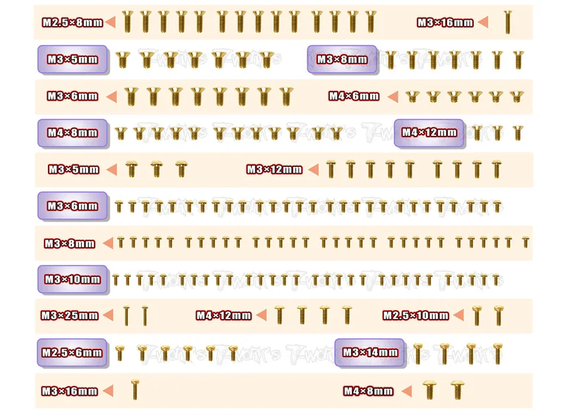 GSS-VIPER990Gold Plated Steel Screw Set 180pcs.( For Serpent VIPER 990 )