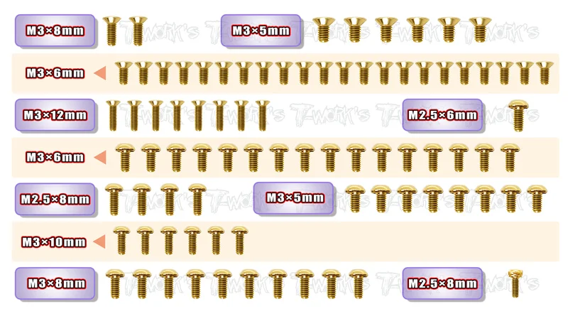 GSS-X10'22   Gold Plated Steel Screw Set 84pcs. ( For Xray X1022 )