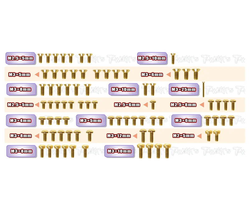 GSS-X12'25Gold Plated Steel Screw Set 77pcs.( For Xray X12'25 )
