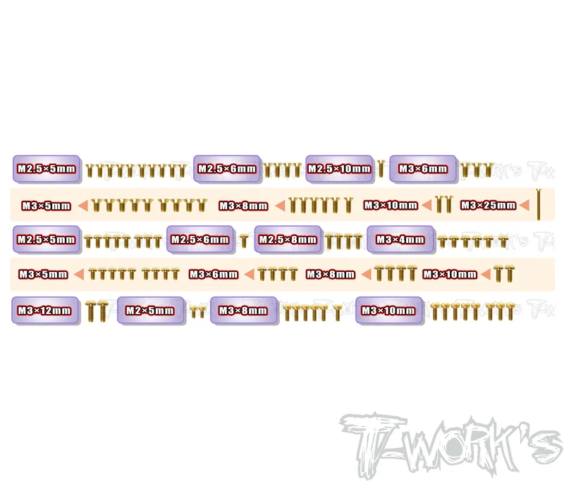 GSS-X12'26Gold Plated Steel Screw Set 92pcs. ( For Xray X12'26 )