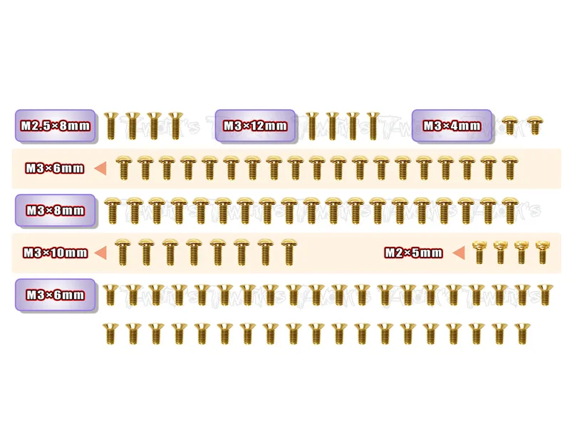 GSS-X20FWDGold Plated Steel Screw Set 99pcs. ( For Serpent X20 FWD )