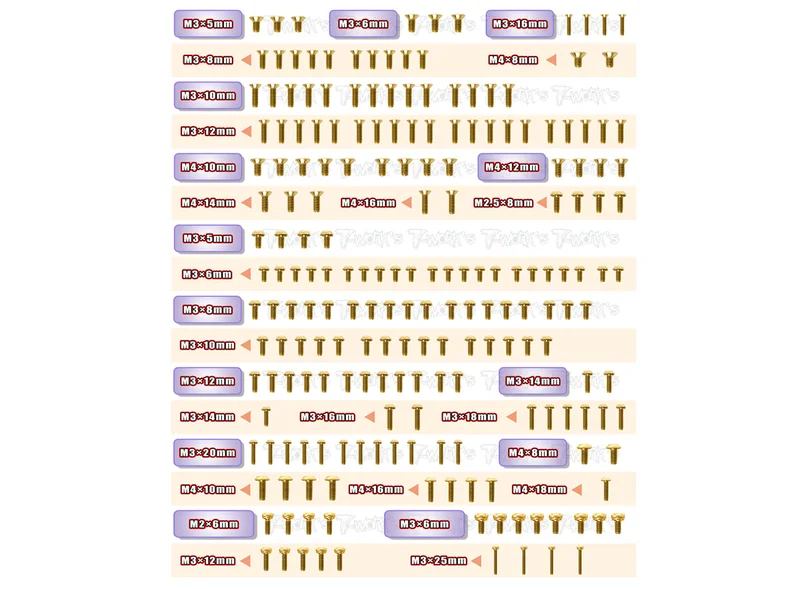 GSS-X3GTS'23 Gold Plated Steel Screw Set 204pcs. ( For Hong Nor X3 GTS 2023 )