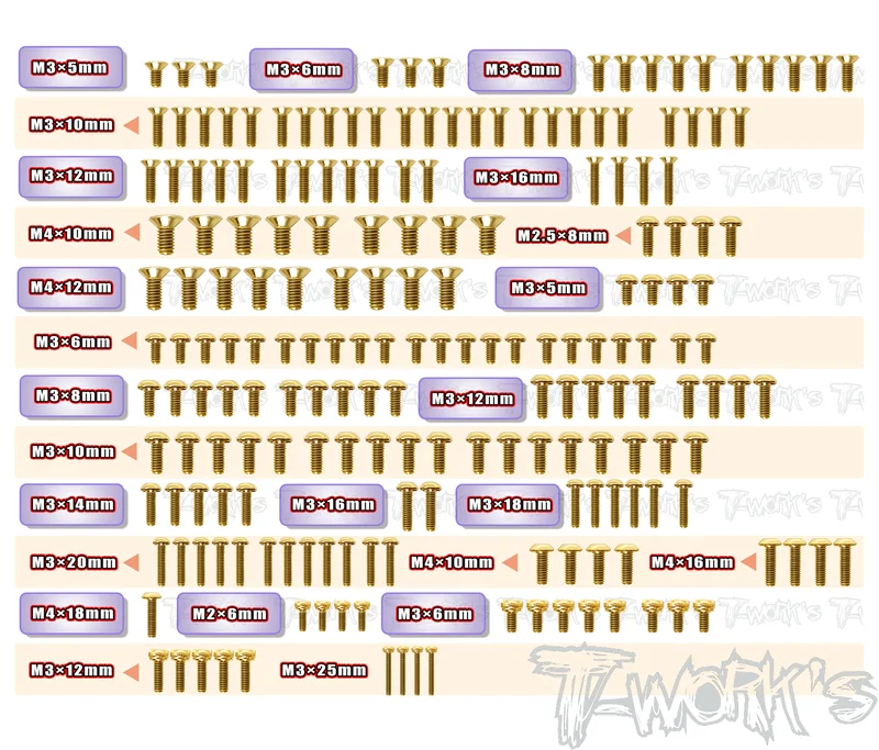 GSS-X3GTS'26Gold Plated Steel Screw Set 196pcs. ( For Hong Nor X3 GTS'26 )
