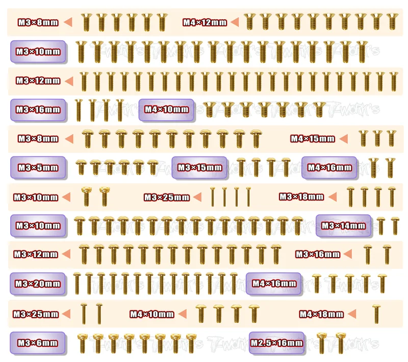 GSS-X3GTXE Gold Plated Steel Screw Set 173pcs. ( For Hong Nor X3 GTX E )
