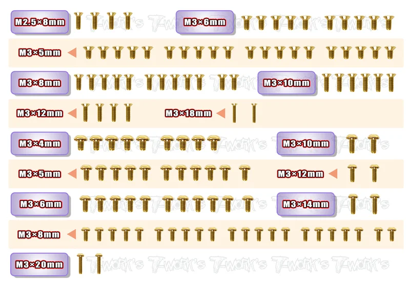GSS-X4'23Gold Plated Steel Screw Set 119pcs. ( For Xray X4 2023 )
