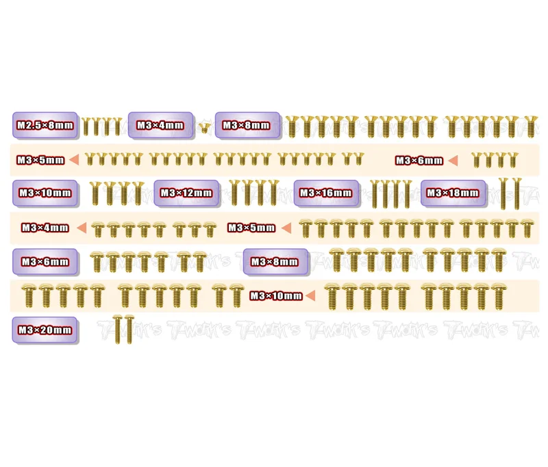 GSS-X4'25 Gold Plated Steel Screw Set 125pcs.( For Xray X4'25 )