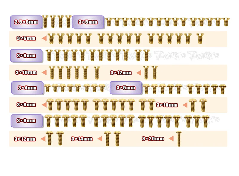 GSS-X4F'24Gold Plated Steel Screw Set 110pcs. ( For Xray X4F 2024 )