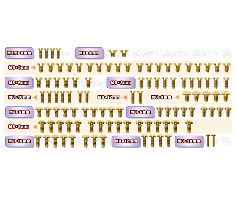 GSS-X4F'25 Gold Plated Steel Screw Set 106pcs.( For Xray X4F'25 )