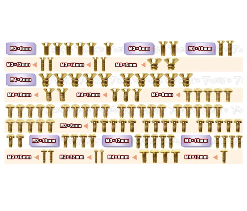 GSS-X8 Gold Plated Steel Screw Set 100pcs.( For Xray X8 )