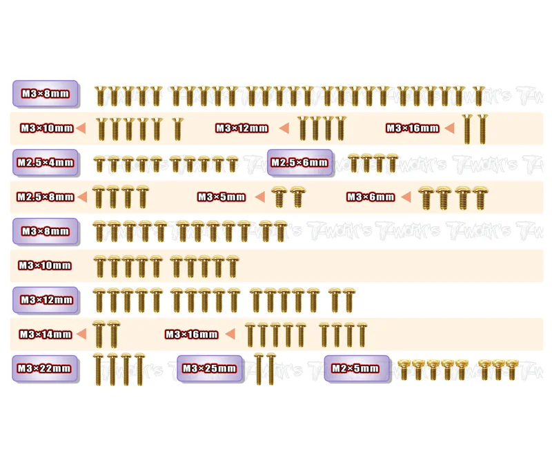 GSS-XB2'24 Gold Plated Steel Screw Set 126pcs. ( For Xray XB2'24 )