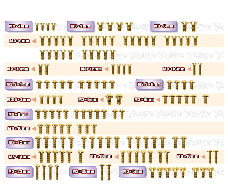 GSS-XB2'25 Gold Plated Steel Screw Set 140pcs.( For Xray XB2'25 )
