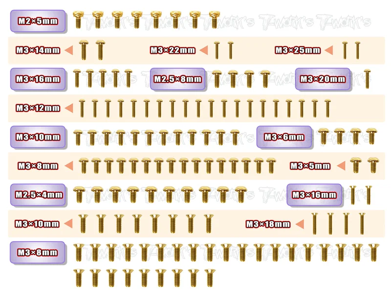 GSS-XB2C'21Gold Plated Steel Screw Set 130pcs. ( For Xray XB2C'21 )