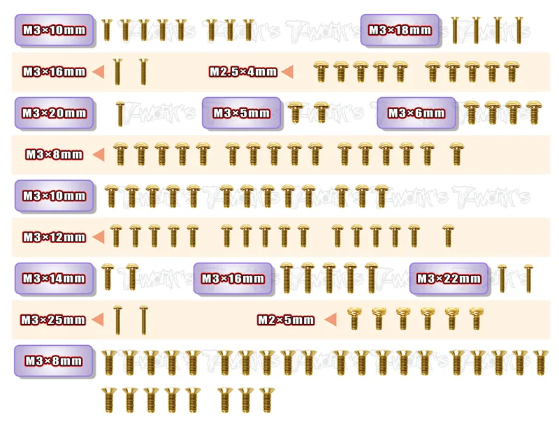 GSS-XB2D'23Gold Plated Steel Screw Set 121pcs. ( For Xray XB2D'23 )